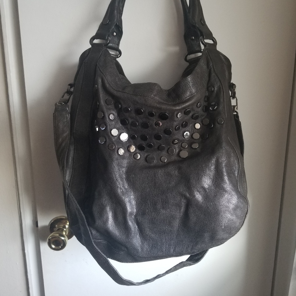 Treesje Large Leather Hobo Bag - Pewter